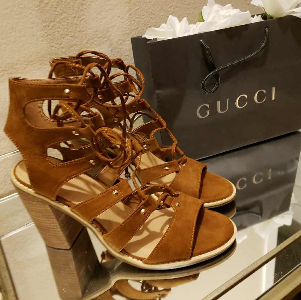 Tan Peep Toe Wedge Heels Booties Fall ♡ Suede